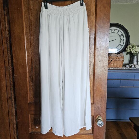 ANRABESS Women's L Linen Pants Summer Casual Palazzo Beach Pant Drawstring - Picture 3 of 8